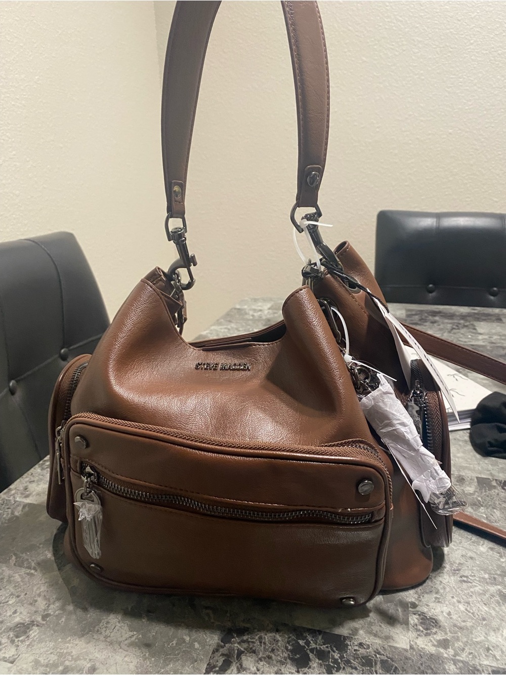 Steve Madden Brown Leather Shoulder Hobo Bag